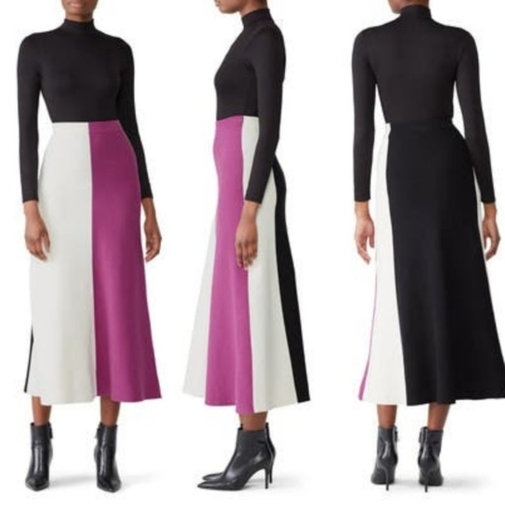 DEREK LAM Womens' Colorblock Black Pink White Maxi Skirt Long Size Small
